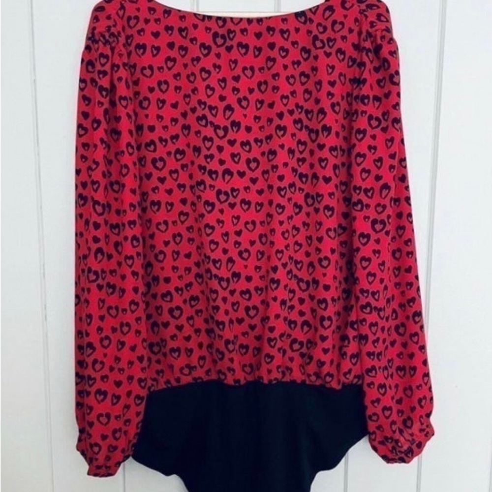 New-City Chic red black One piece lowcut Bodysuit Blouse Top plus 18/M - Picture 2 of 12